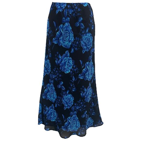 90s/00s Impressions Blue Roses Grunge Midi Skirt - Picture 6 of 6
